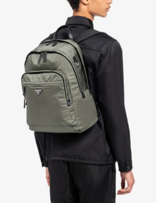 Prada Mens Green Re-nylon And Saffiano Leather Backpack