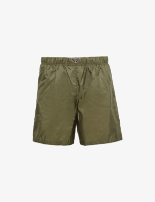 Prada Mens  Logo-plaque Relaxed-fit Swim Shorts