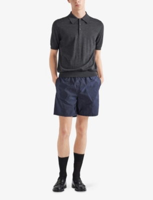 Prada Triangle Logo Plaque Elastic Swim Shorts
