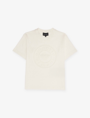 Emporio Armani Off White Embossed Short-sleeves Cotton-jersey T-shirt 4-16 In Neutral