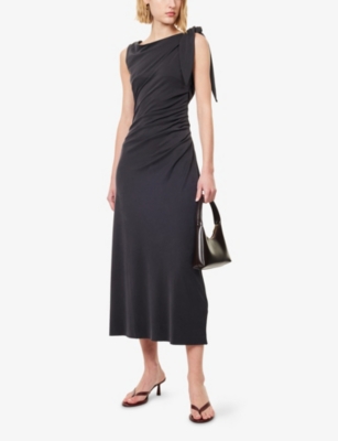 Samsoe & Samsoe Womens Sasus Asymmetric-neck Stretch-jersey Maxi Dress Black In Gray