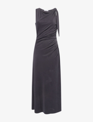 Samsoe & Samsoe Womens Sasus Asymmetric-neck Stretch-jersey Maxi Dress Black In Gray