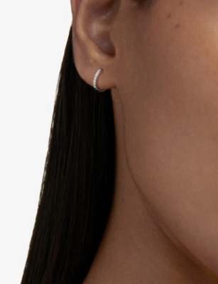 Monica Vinader Womens Silver Pavé-set 14ct White-gold And 0.15ct Brilliant-cut Lab-grown Diamond Huggie Earrings