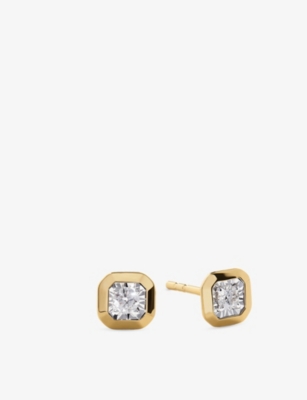 Monica Vinader Womens Asscher-cut 0.12ct Lab-grown Diamond And 18ct Yellow-gold Vermeil Stud Earrings In Gold