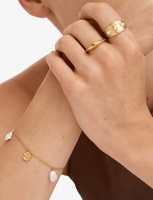 Monica Vinader Womens Capri 18ct Yellow Gold Vermeil And Keshi Pearl Station Bracelet In Gold
