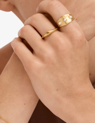 Monica Vinader Womens Capri 18ct Yellow Gold Vermeil And Triple Pearl Ring In Gold