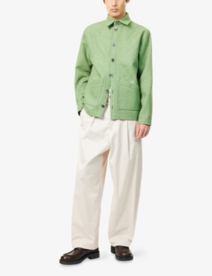 Missing Clothier Stone Pleated Barrel-leg Brushed Cotton Trousers