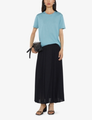 Joseph Womens Lagoon Round-neck Regular-fit Cotton And Silk-blend T-shirt