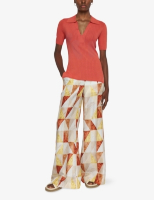 JOSEPH: Ribbed V-Neck Knitted Polo Top