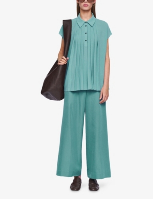 Joseph Antin Oversized Airy Pleated Blouse In Blue