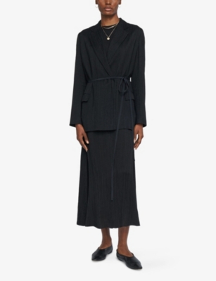 JOSEPH WOMENS BLACK AMELOT PLEATED-TEXTURE VISCOSE AND SILK-BLEND BLAZER 