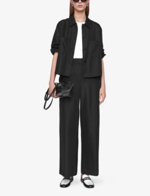 Joseph Womens Satie Patch-pocket Relaxed-fit Cotton And Silk-blend Shirt Black In Black