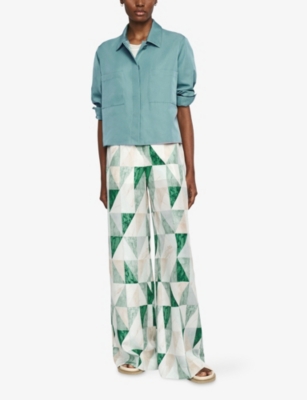 Joseph Womens Satie Patch-pocket Relaxed-fit Cotton And Silk-blend Shirt Lagoon