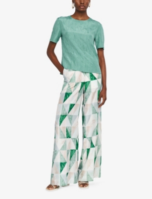 Joseph Womens Brunet Round-neck Crinkled-texture Habotai-silk Top Lagoon