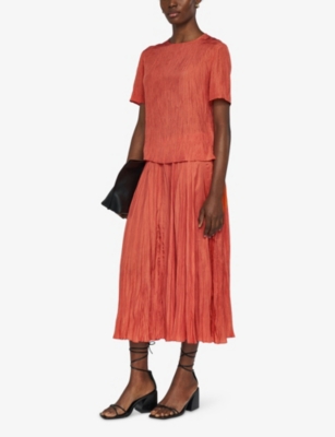 Joseph Womens Brunet Round-neck Crinkled-texture Habotai-silk Top Sundown In Orange