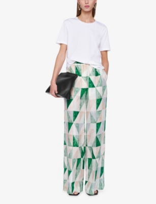 Joseph Womens Lagoon Combo Thoresby Marble-print Silk Trousers