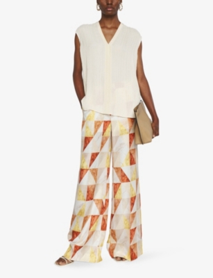 Joseph Womens Sundown Combo Thoresby Marble-print Silk Trousers
