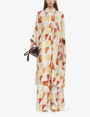 Joseph Womens Sundown Combo Dania Marble-print Silk Midi Dress