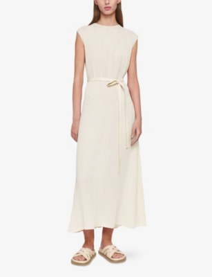 JOSEPH WOMENS SEASHELL GARNIER PLEATED-TEXTURE VISCOSE AND SILK-BLEND MIDI DRESS 
