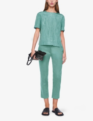 Joseph Womens Lagoon Bing Court Slim-leg Mid-rise Stretch-gabardine Trousers In Green