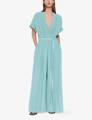 Joseph Womens Sofia Airy Plissé Jumpsuit Lagoon