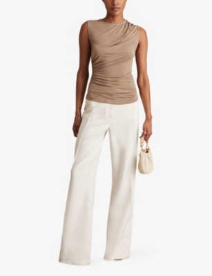 Reiss Womens Dani Ruched-shoulder Sleeveless Stretch-jersey Vest Mocha Brown In Brown