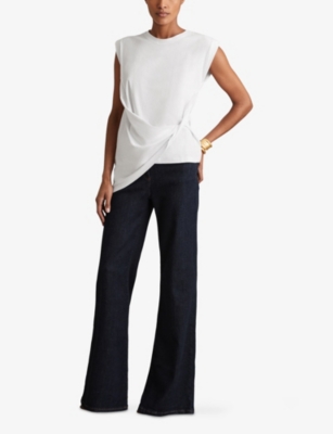 Reiss Womens Tilly Crewneck Draped Cotton T-shirt White Xs In White