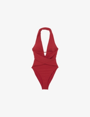 REISS: Maya Plunge-Neck Bar-Embellished Stretch-Woven Swimsuit