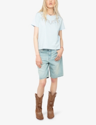 Zadig & Voltaire Womens Cloud Alys Fishnet-embroidered Short-sleeve Cotton T-shirt