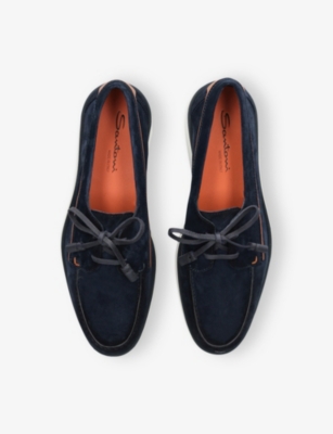 SANTONI: Detroit Suede Boat Shoes