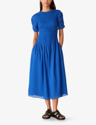 Whistles Omens  Avery Smocked-bodice Short-sleeve Cotton Midi Dress