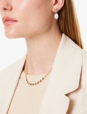 Tory Burch Womens Tory Gold / Pearl Kira Pavé 18ct Yellow Gold-plated Brass, Pearl And Crystal Drop Earrings