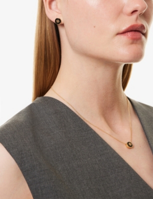 Tory Burch Womens  Kira Circle 18ct Yellow Gold-plated Brass And Enamel Stud Earrings