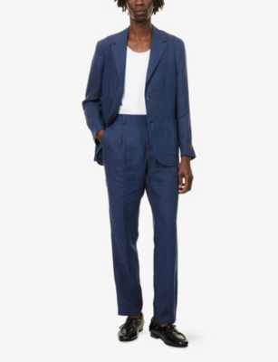 Sunspel Mens Light Navy Notched-lapel Regular-fit Linen Blazer
