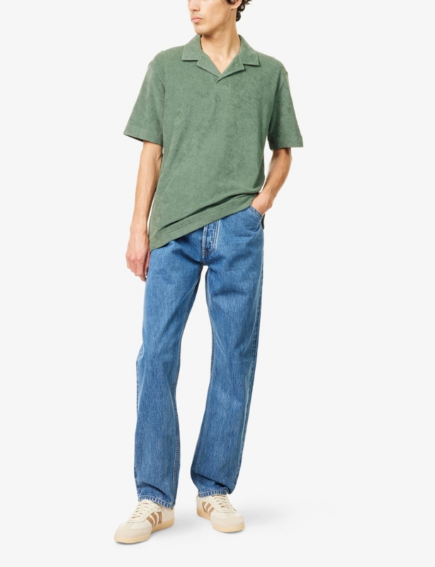 Towelling Camp-Collar Cotton Polo Shirt