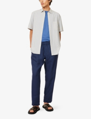Sunspel Mens Striped Short-sleeves Cotton-poplin Shirt Impreza Ecru/dnm Stripe