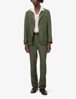 Sunspel Mens Hunter Green Notched-lapel Regular-fit Linen Blazer