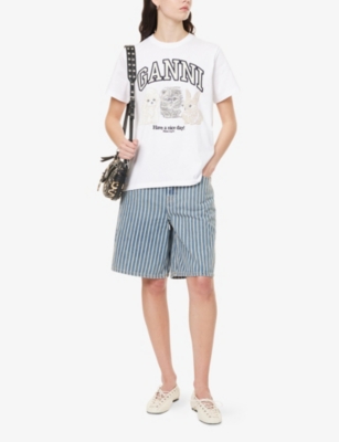 Ganni Women White Crewneck T-shirt With Maxi Logo On The Front In Cotton Woman