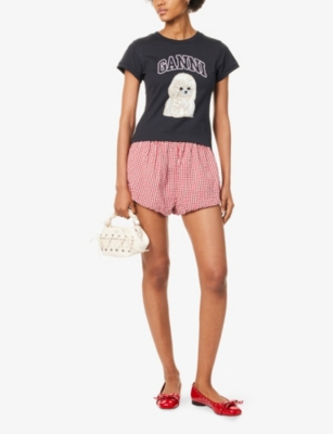 Ganni Women Black T-shirt With Round Neck And Maxi Logo On The Front In Cotton Woman In Blue