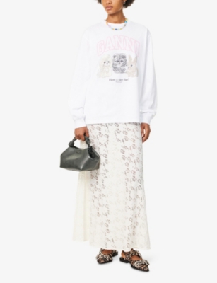 Ganni Oversized Printed Organic And Recycled Cotton-jersey Sweatshirt In Neutral
