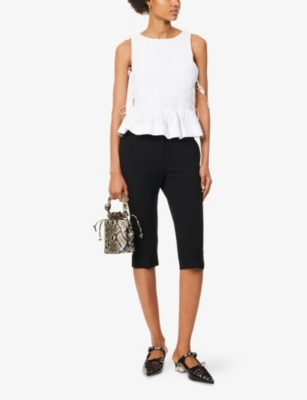 GANNI: Shirred Scoop-Neck Cotton-Poplin Top