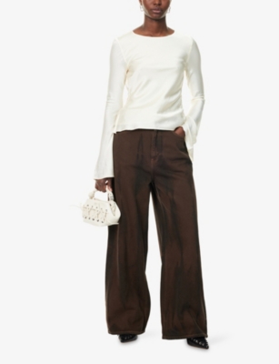 Ganni Brown Jeans With Tie-dye Pattern And Logo Patch On Back In Denim Woman In Brown