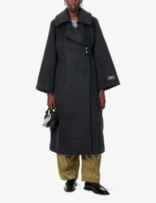 Ganni Womens Phantom Relaxed-fit Notch-lapel Wool-blend Coat Xxs/xs In Gray