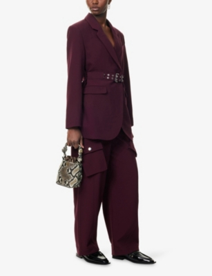 Ganni Womens Elasticated Multi-pocket Nylon Trousers Port Royale In Burgundy