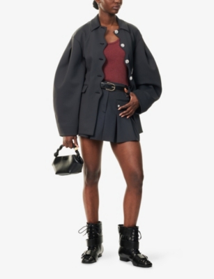 GANNI: Pleated Faux-Crystal Buttons Scuba Mini Skirt