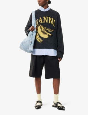 Ganni Jersey With Banana And Logo In Black