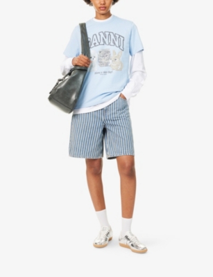 GANNI: Printed Round-Neck Cotton-Jersey T-Shirt