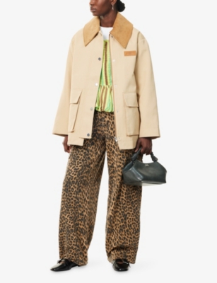 GANNI: Oversized-Collar Brand-Patch Woven Jacket
