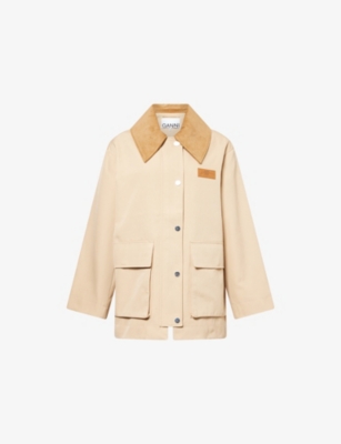 GANNI: Oversized-Collar Brand-Patch Woven Jacket