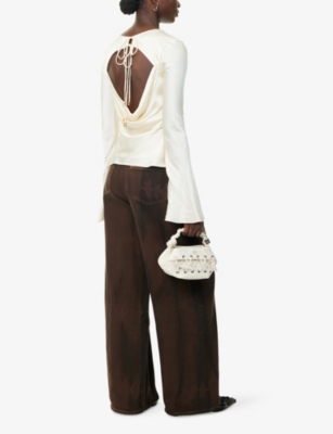 GANNI: Bell-Sleeves Curved-Neckline Satin Blouse